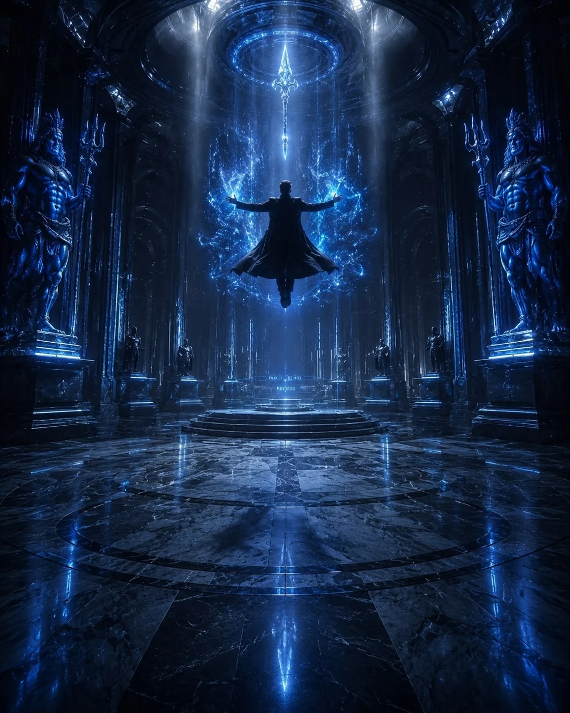 Concept artwork of Rudra’s blue-lit chamber of cosmic power